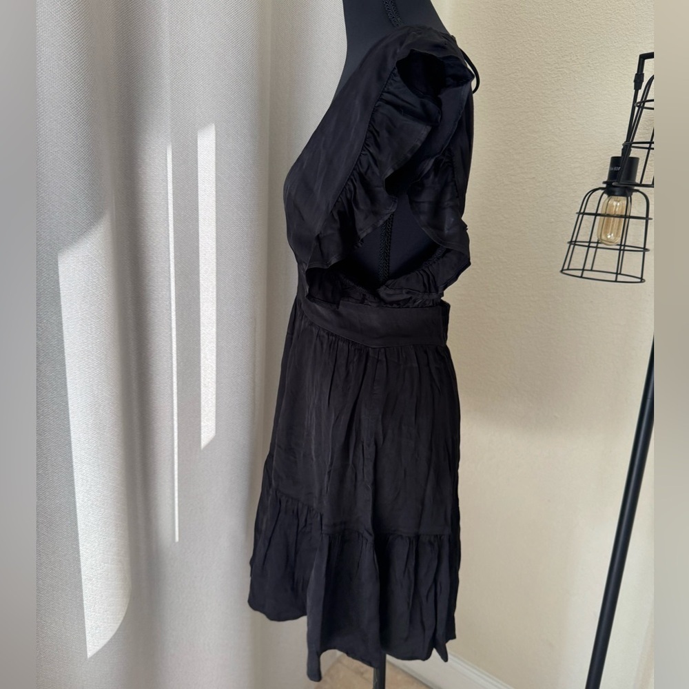 Stillwater Jesse Black Ruffle Mini Dress Small Plunge Boho - Picture 6 of 10